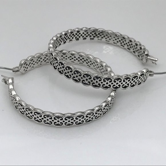 Lucky Brand Women Earrings Silver plated Hoops Ope - Picture 9 of 12